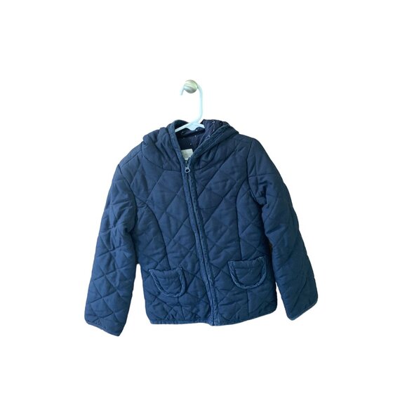 Old Navy Girls Size Small 4 6 Navy Blue Full Zip Winter Coat Jacket Hooded Polka - Picture 1 of 3